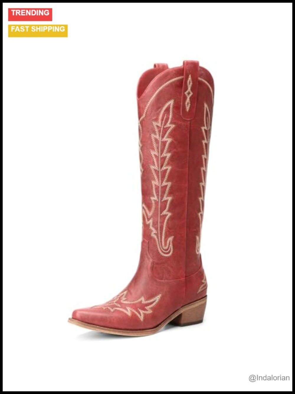 Knee High Pointed Toe Chunky Heel Pull On Western Boots Faux Leather